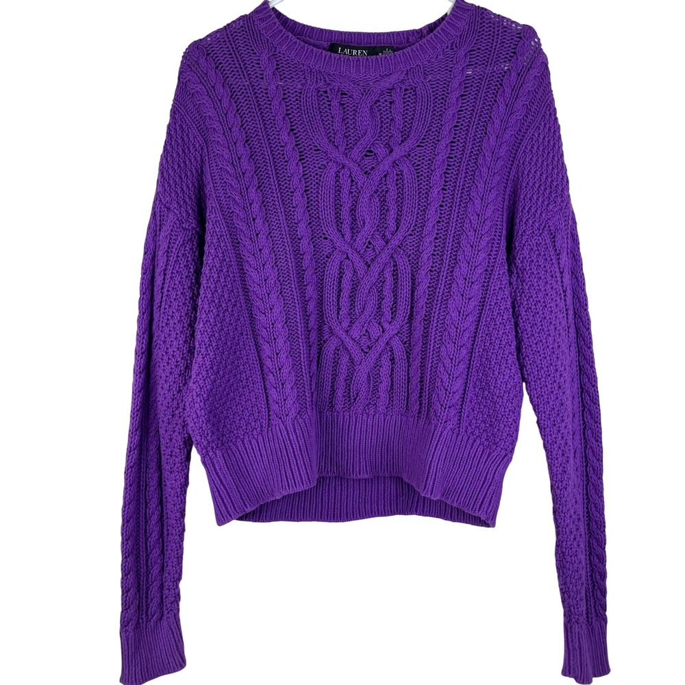 Lauren Ralph Lauren Cable Knit Sweater Womens Medium Purple Crew Neck Pullover